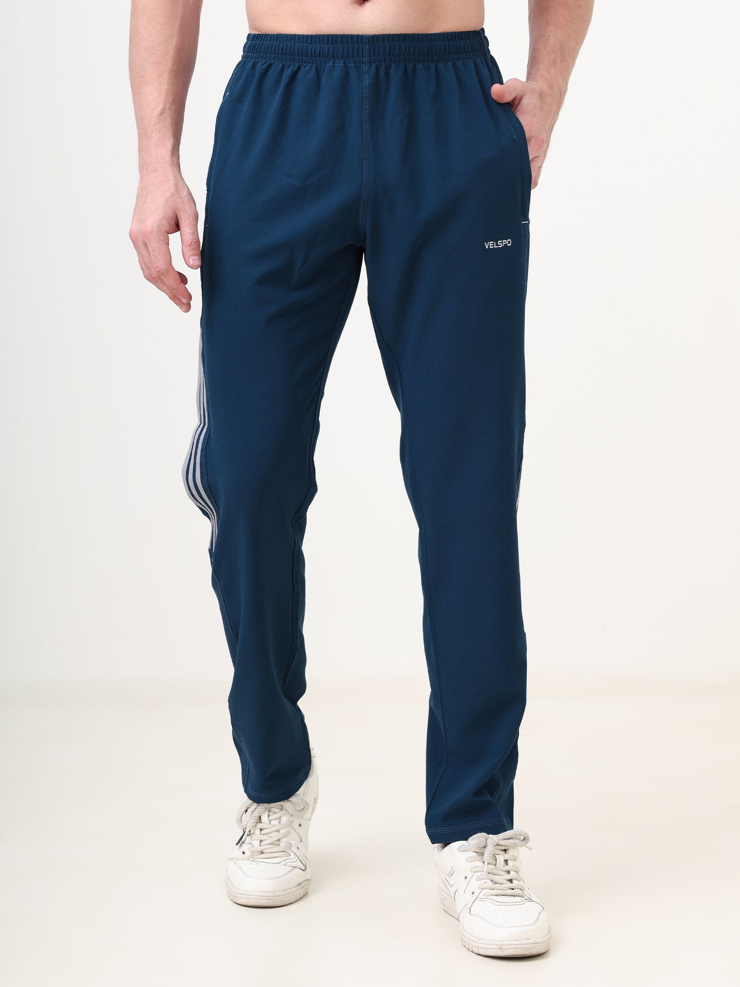 Fitmax Men's Track Pants - Air Force Blue with Light Grey Strips