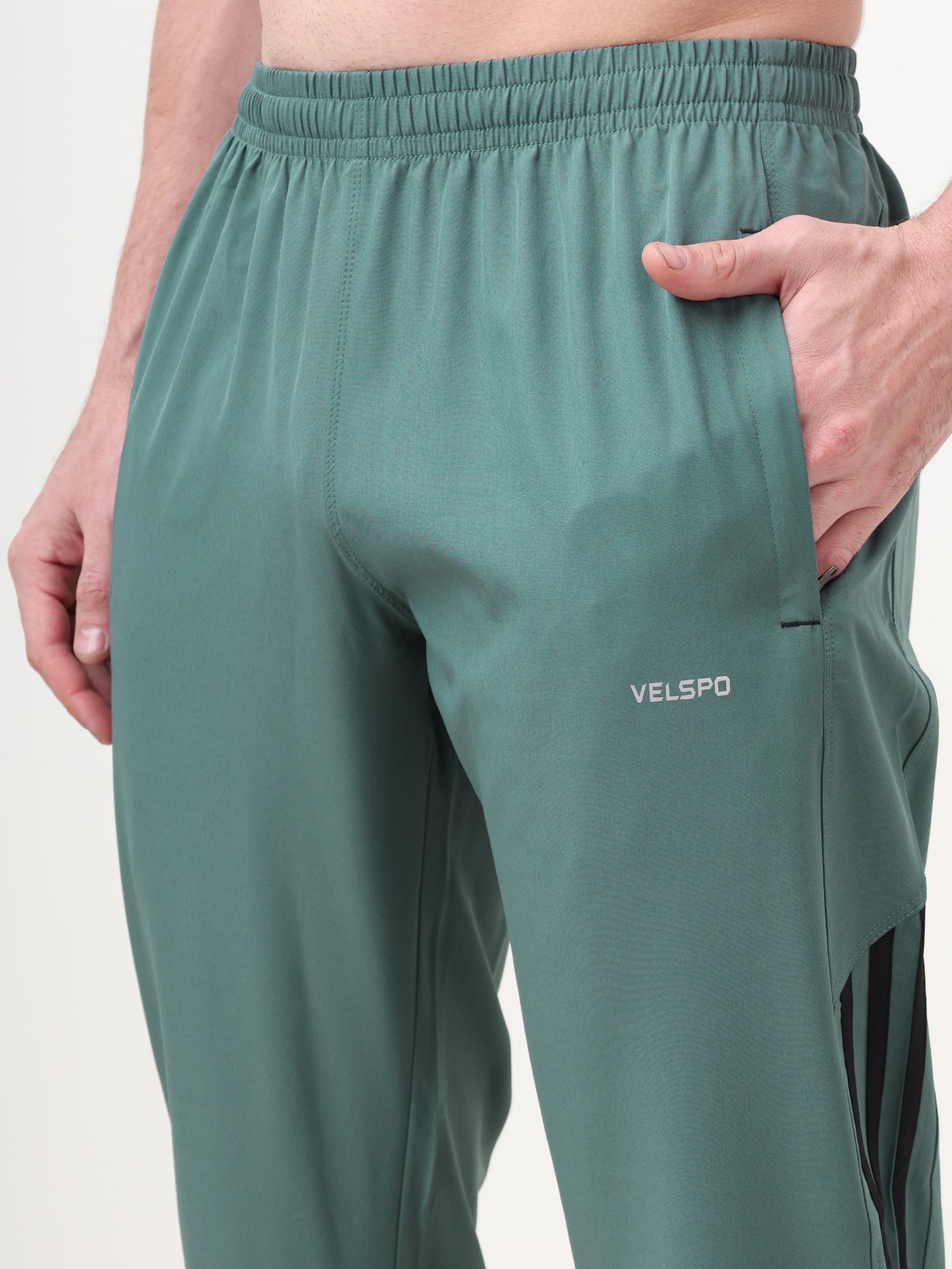 Fitmax Men's Track Pants - Green with Black Strips