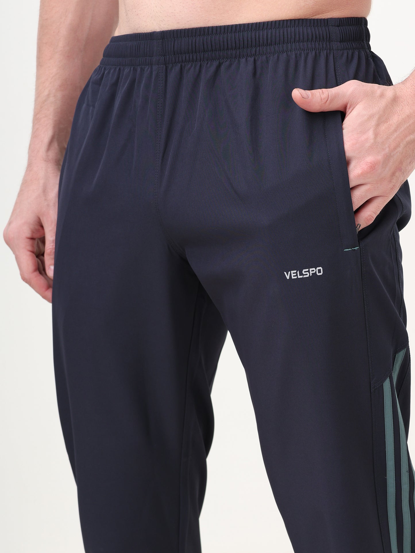 Fitmax Men's Track Pants - Navy Blue with Green Strips