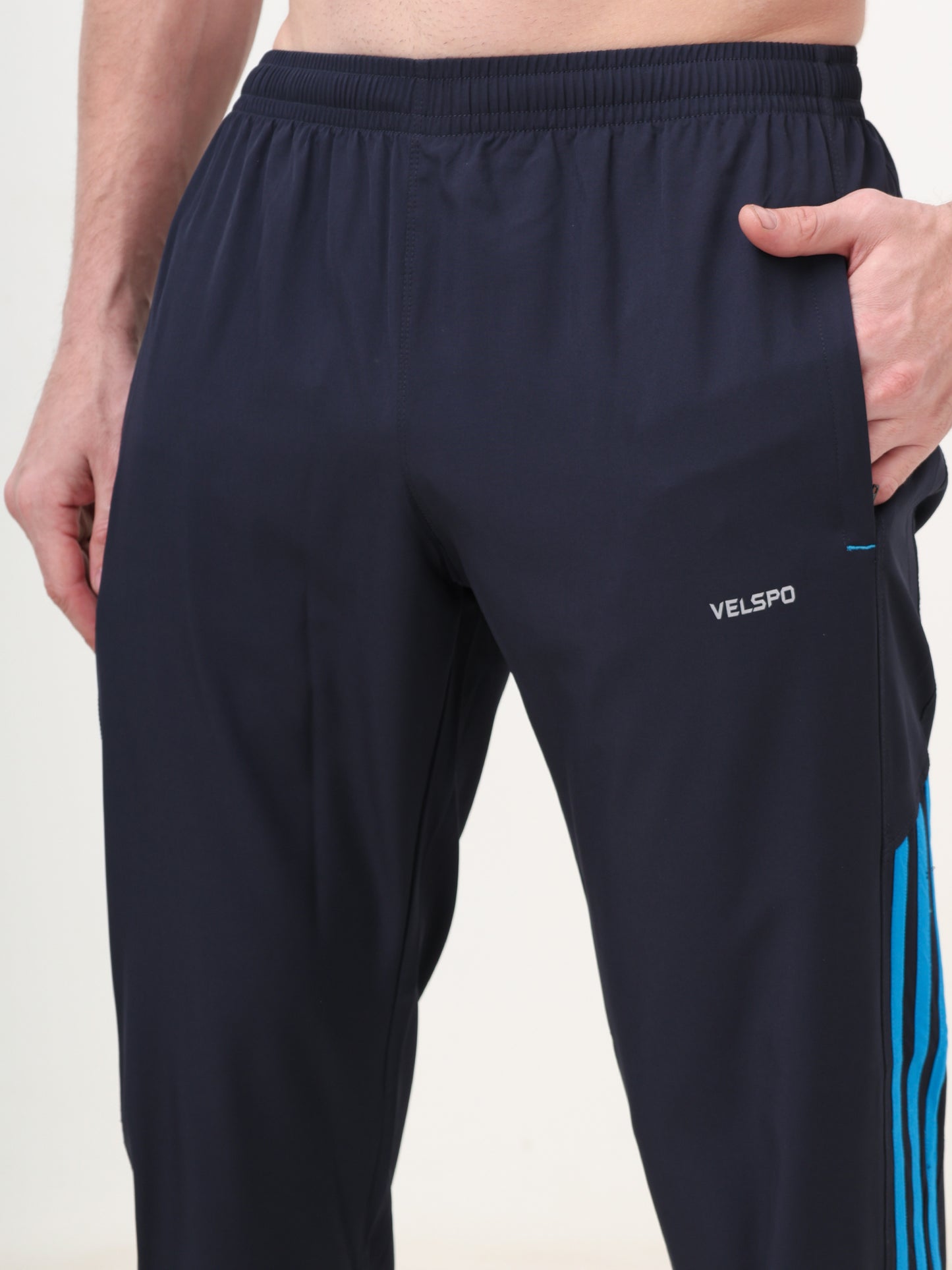 Fitmax Men's Track Pants - Navy Blue with Indian Blue Strips