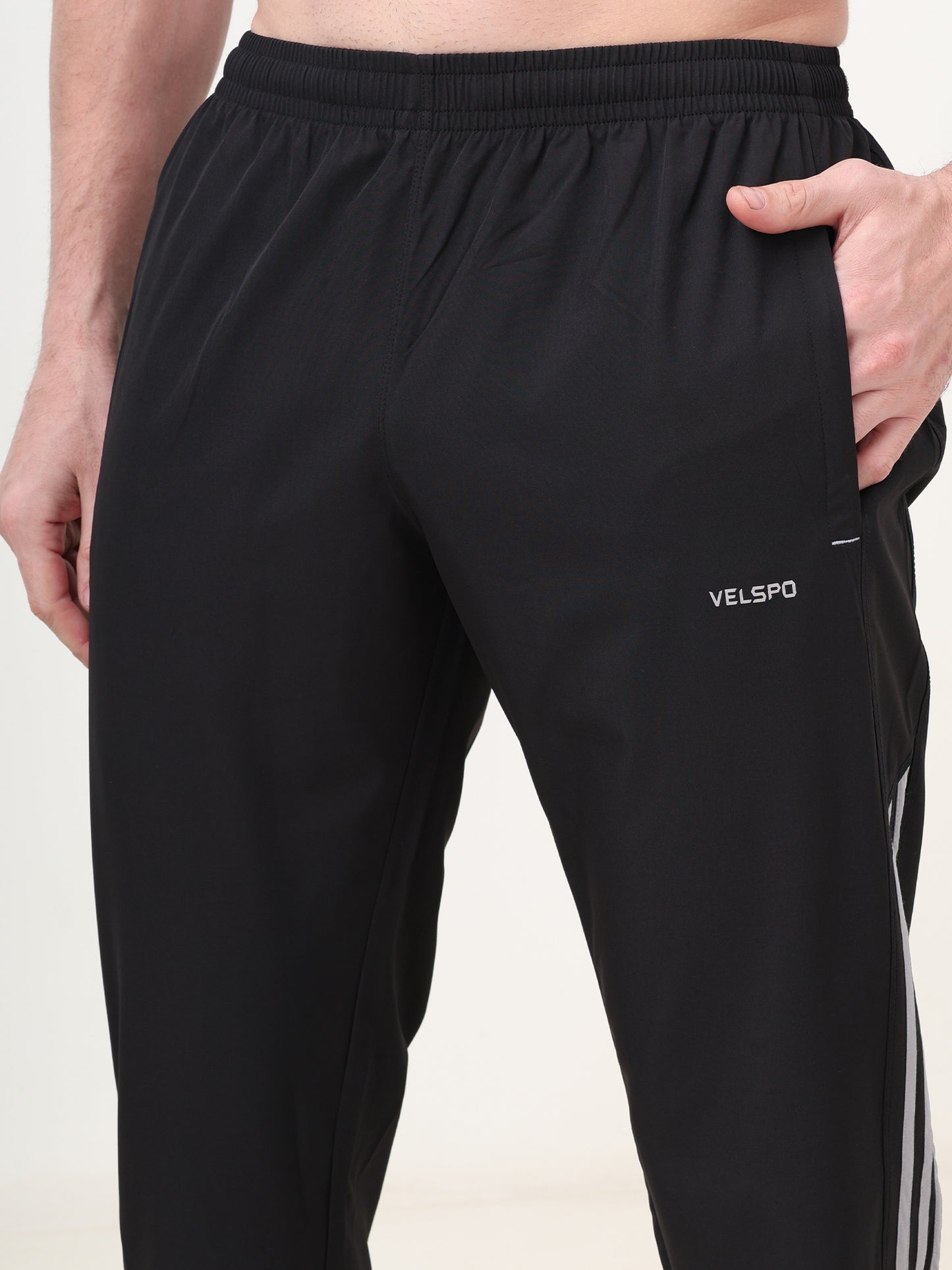 Fitmax Men's Track Pants - Black with Light Grey Strips