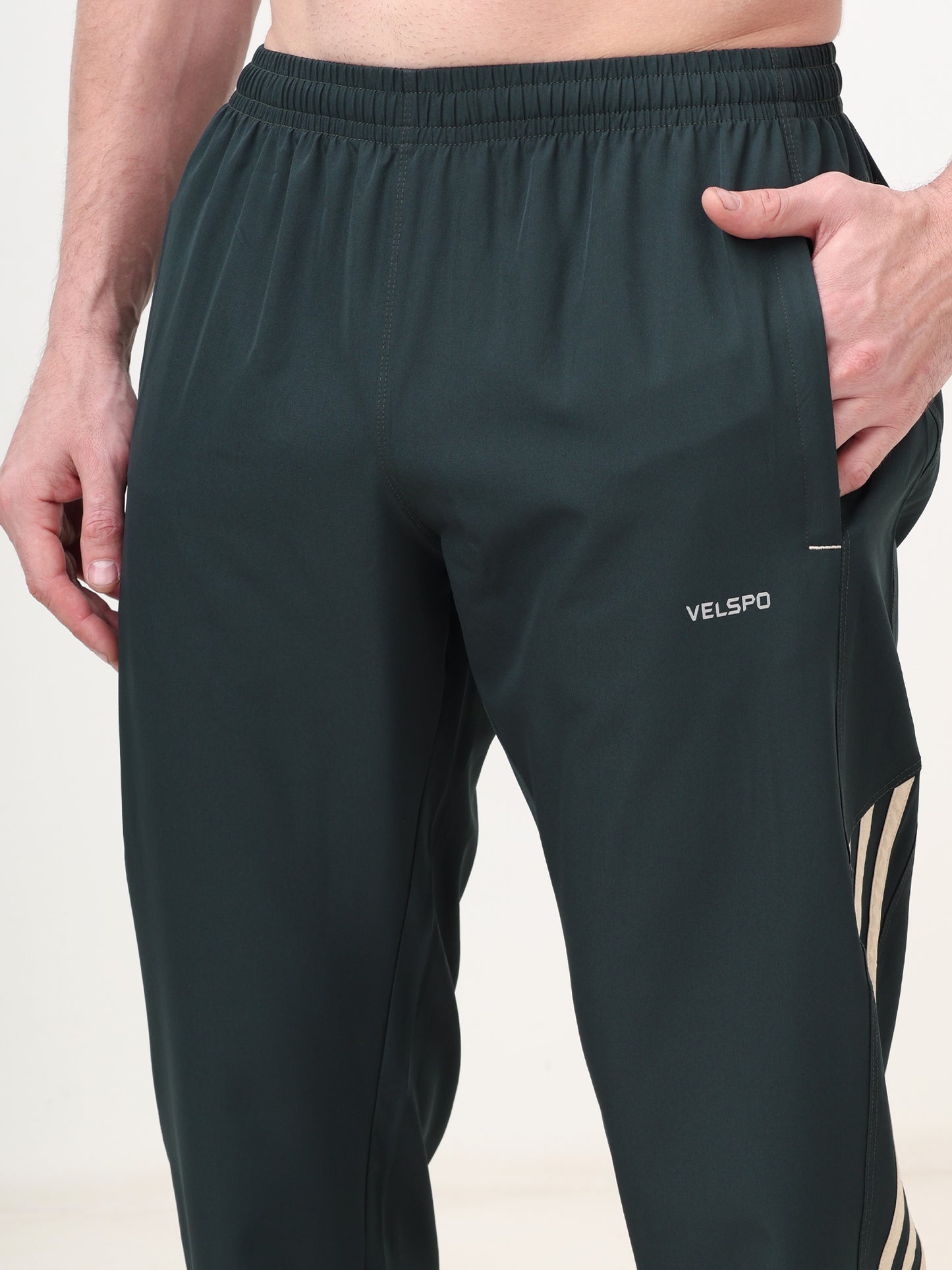 Fitmax Men's Track Pants - Dark Olive Green with Pista Strips