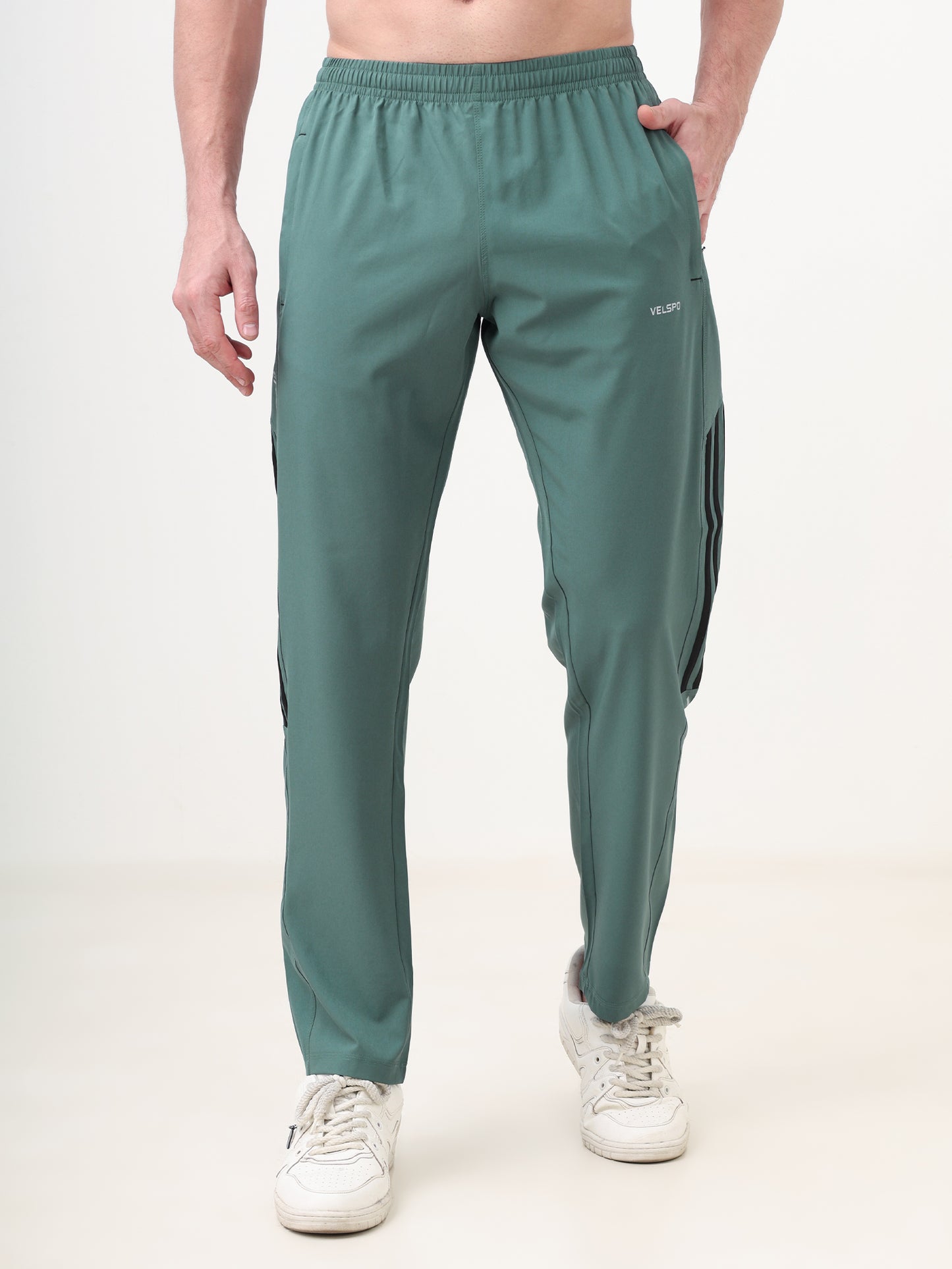 Fitmax Men's Track Pants - Green with Black Strips