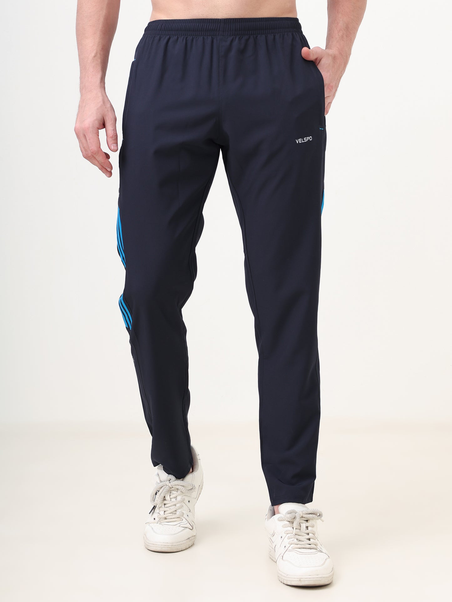 Fitmax Men's Track Pants - Navy Blue with Indian Blue Strips