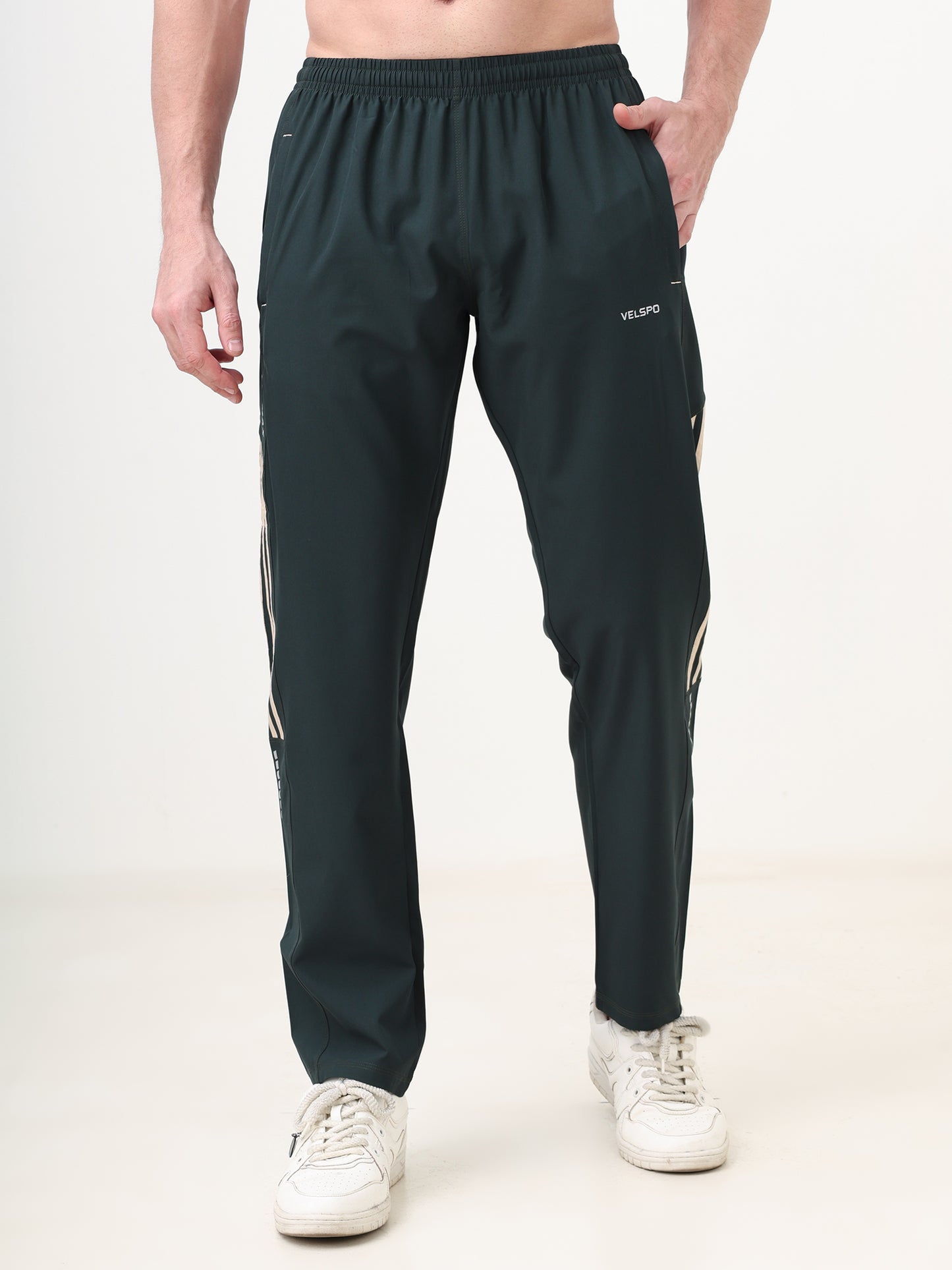 Fitmax Men's Track Pants - Dark Olive Green with Pista Strips