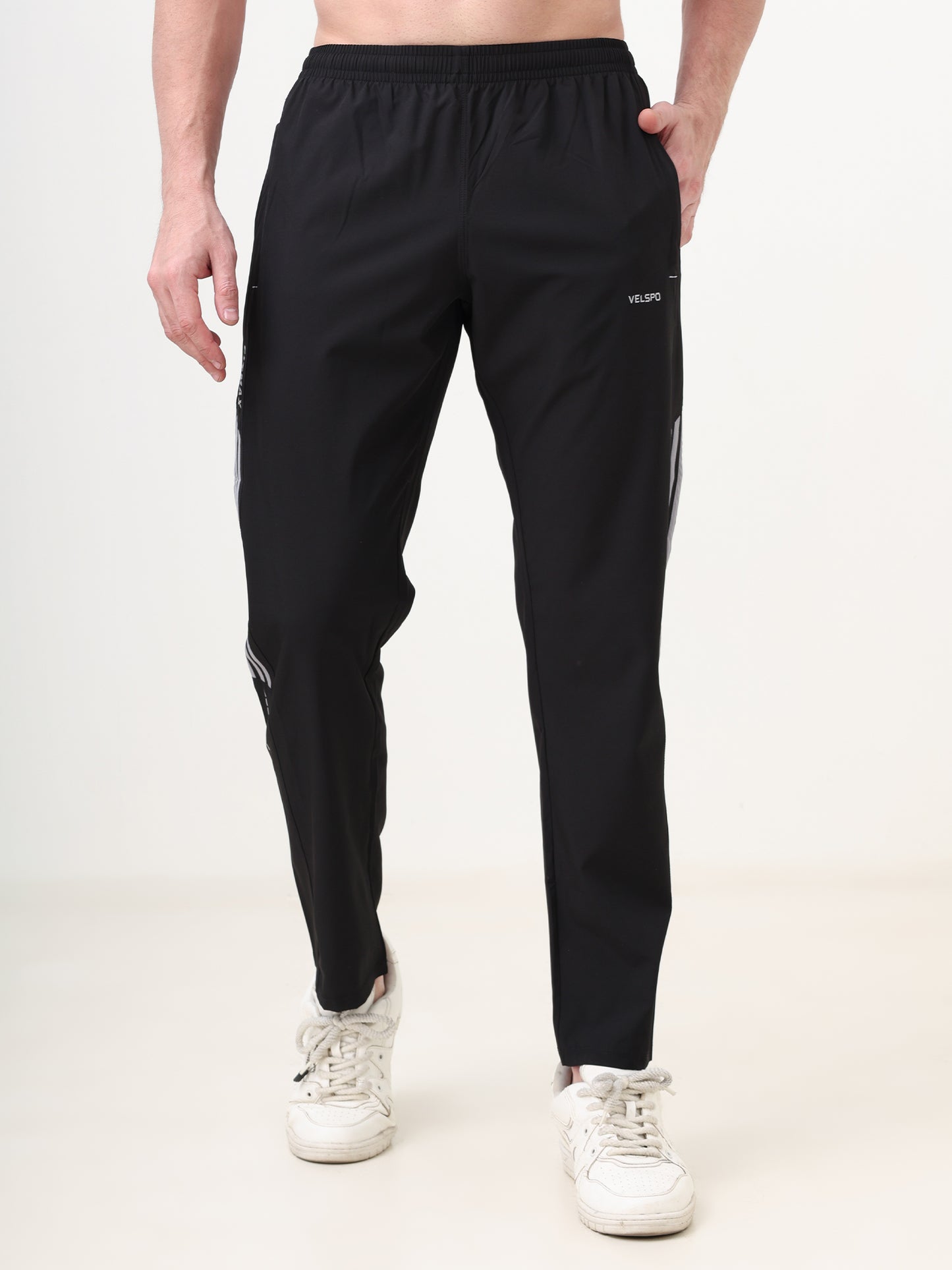 Fitmax Men's Track Pants - Black with Light Grey Strips