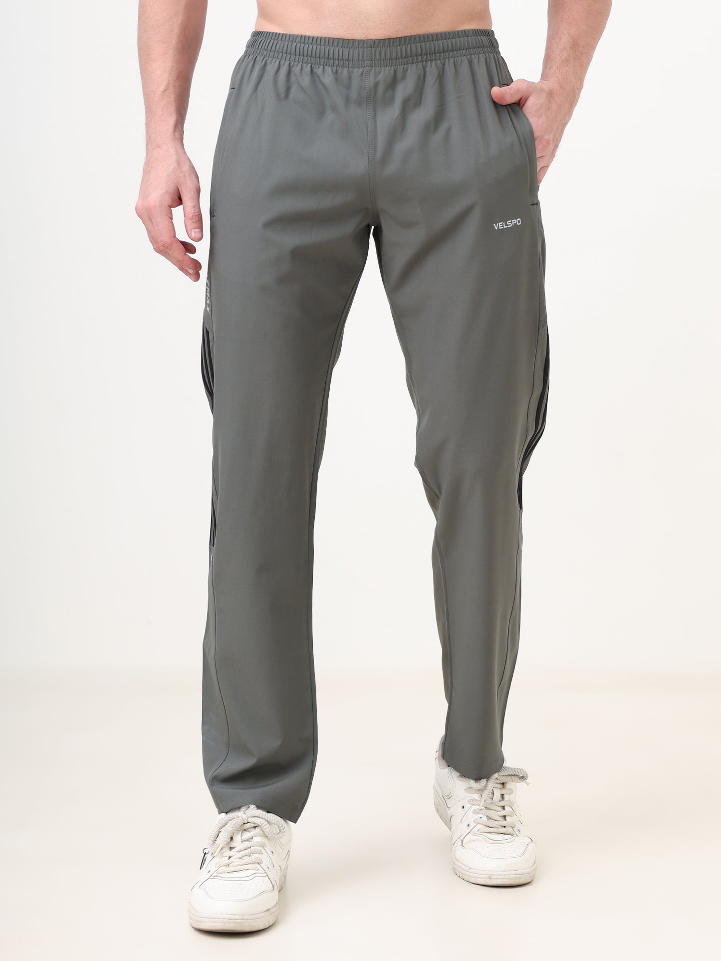 Fitmax Men's Track Pants - Dark Grey with Black Strips