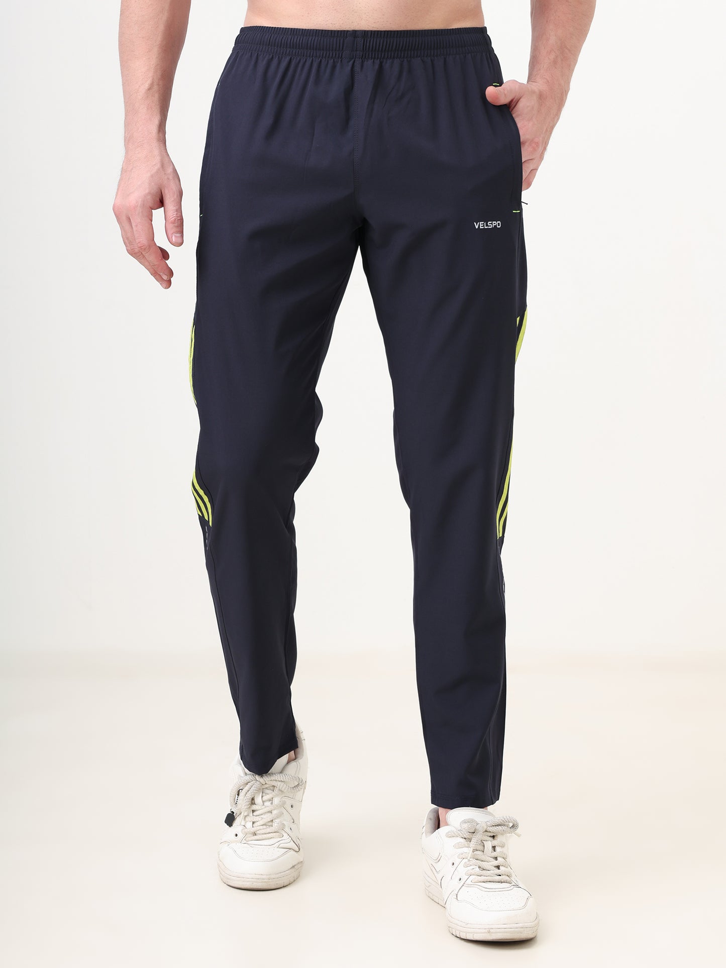 Fitmax Men's Track Pants - Navy Blue with Neon Strips