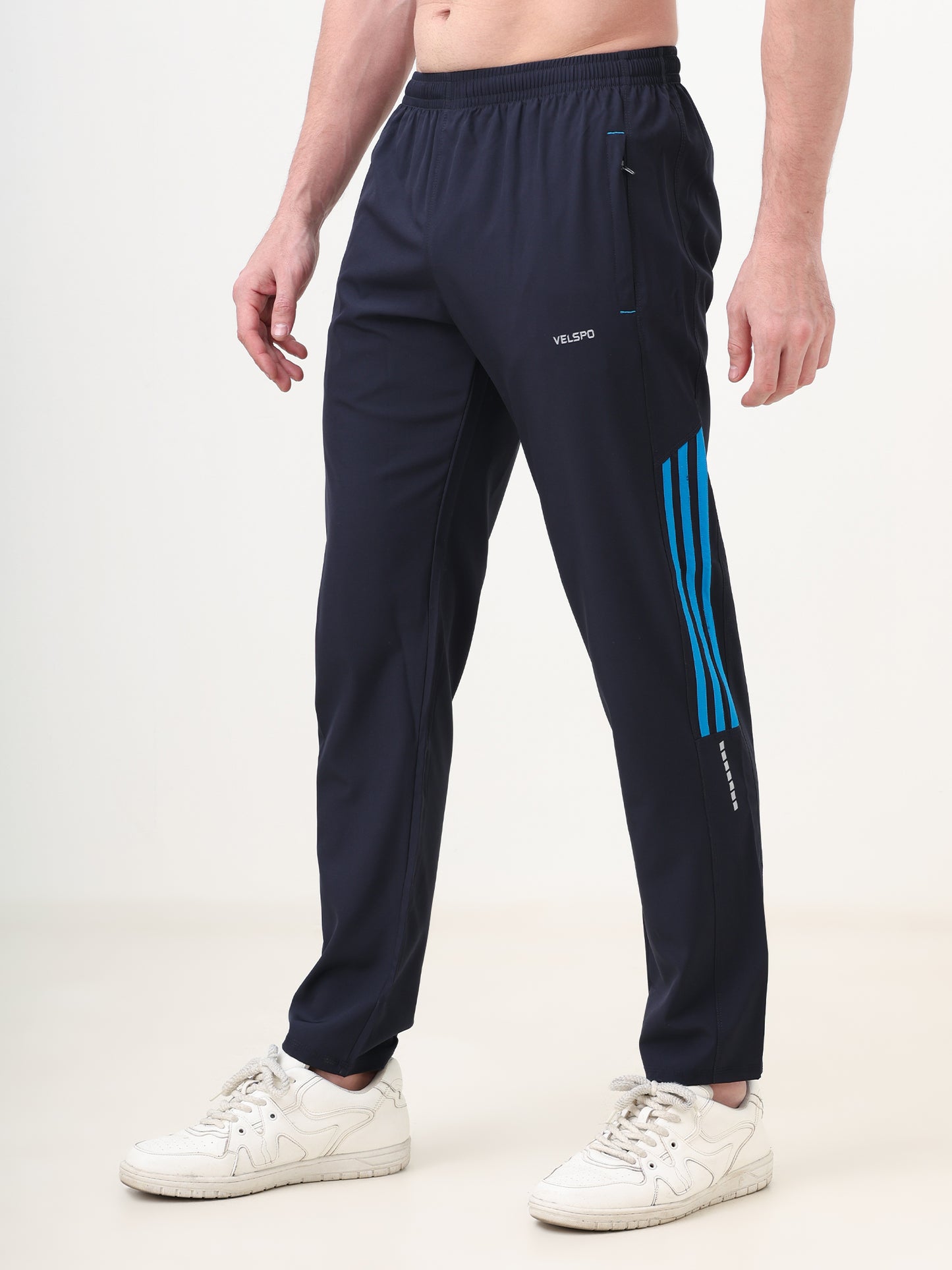 Fitmax Men's Track Pants - Navy Blue with Indian Blue Strips