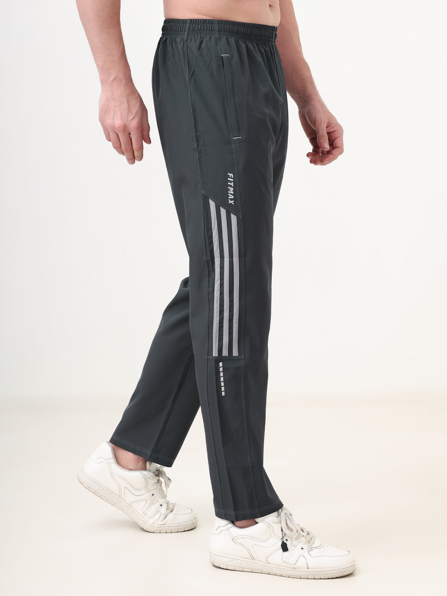 Fitmax Men's Track Pants - Dark Grey with Light Grey Strips