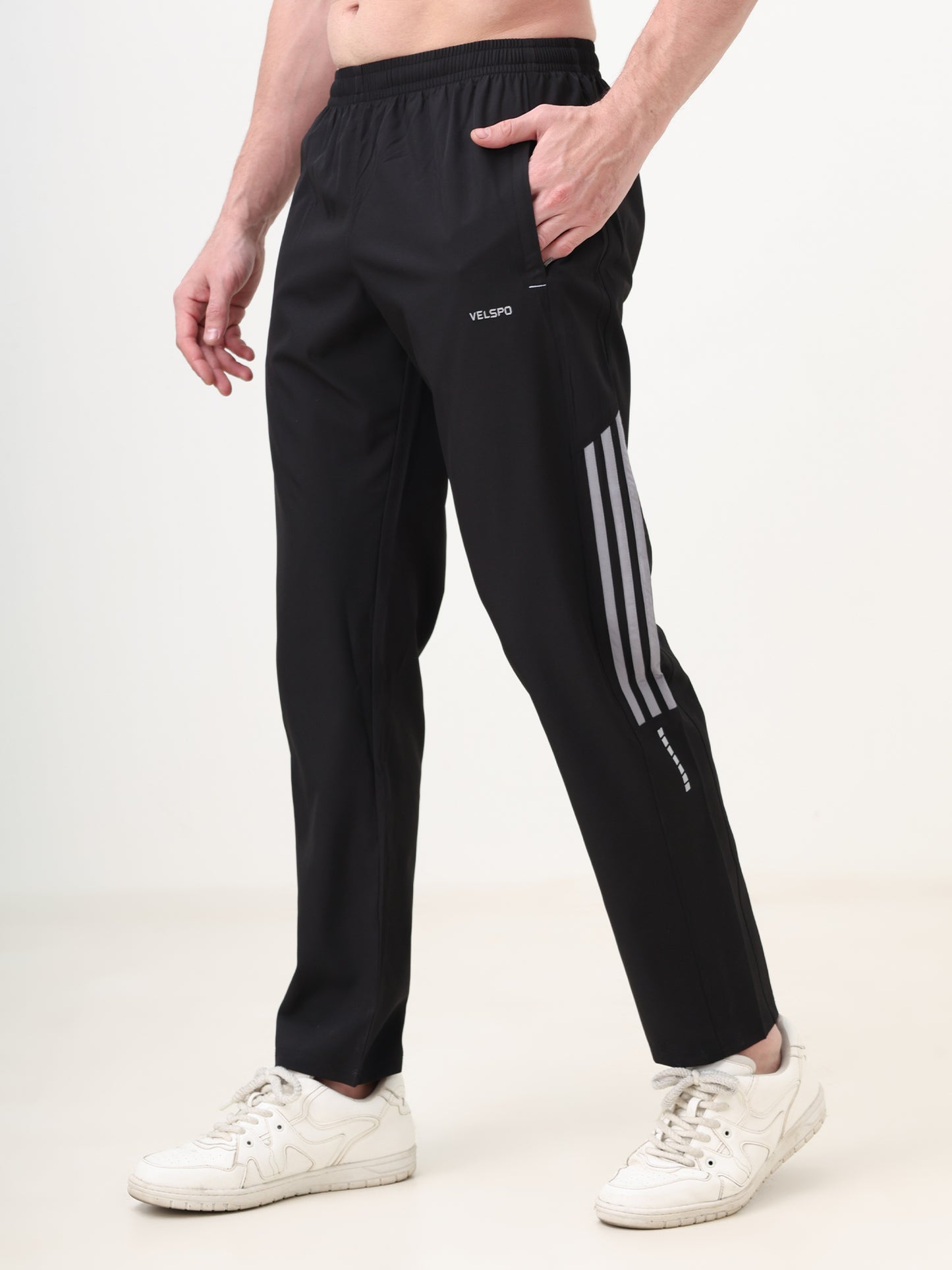 Fitmax Men's Track Pants - Black with Light Grey Strips