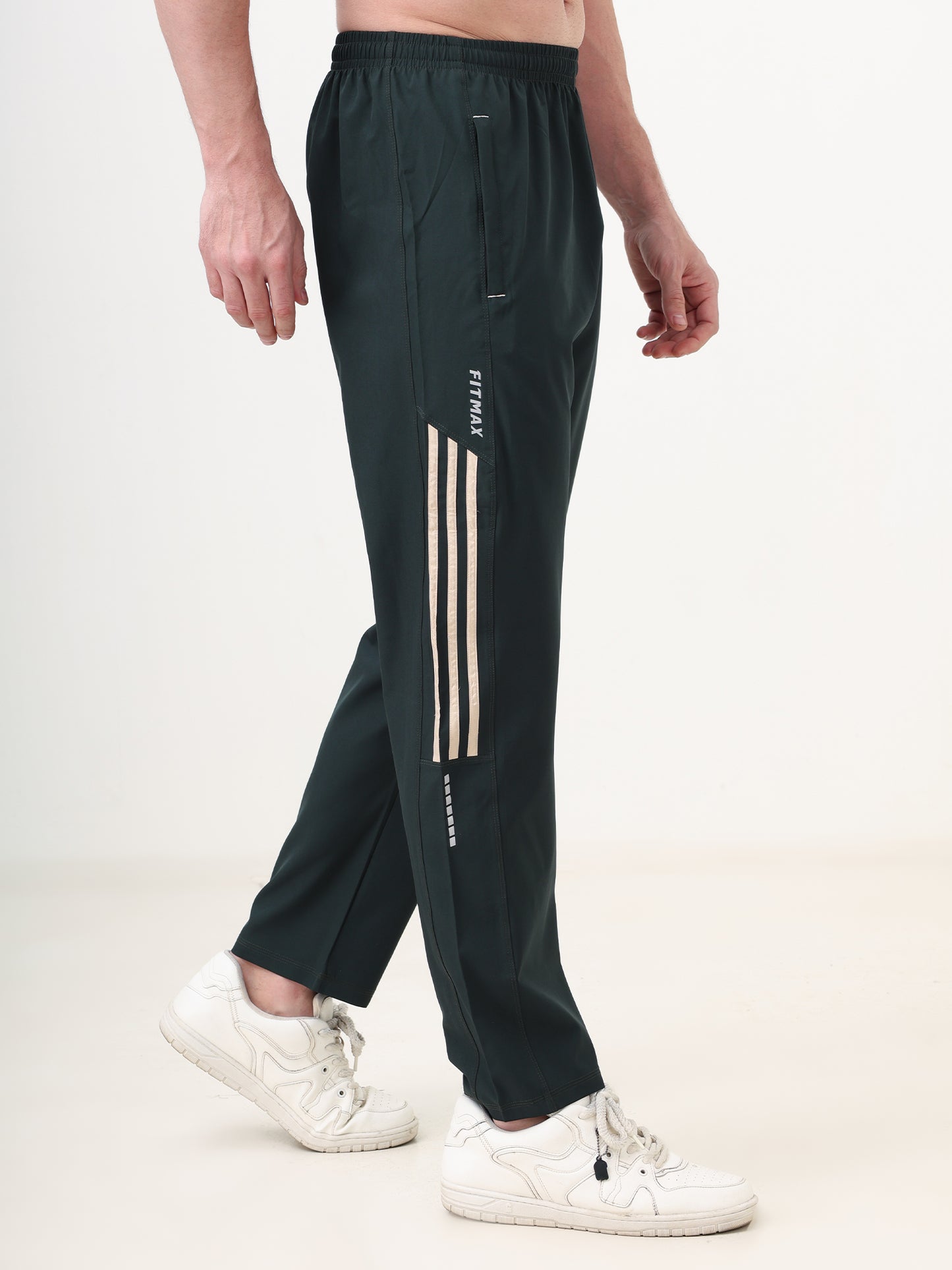 Fitmax Men's Track Pants - Dark Olive Green with Pista Strips