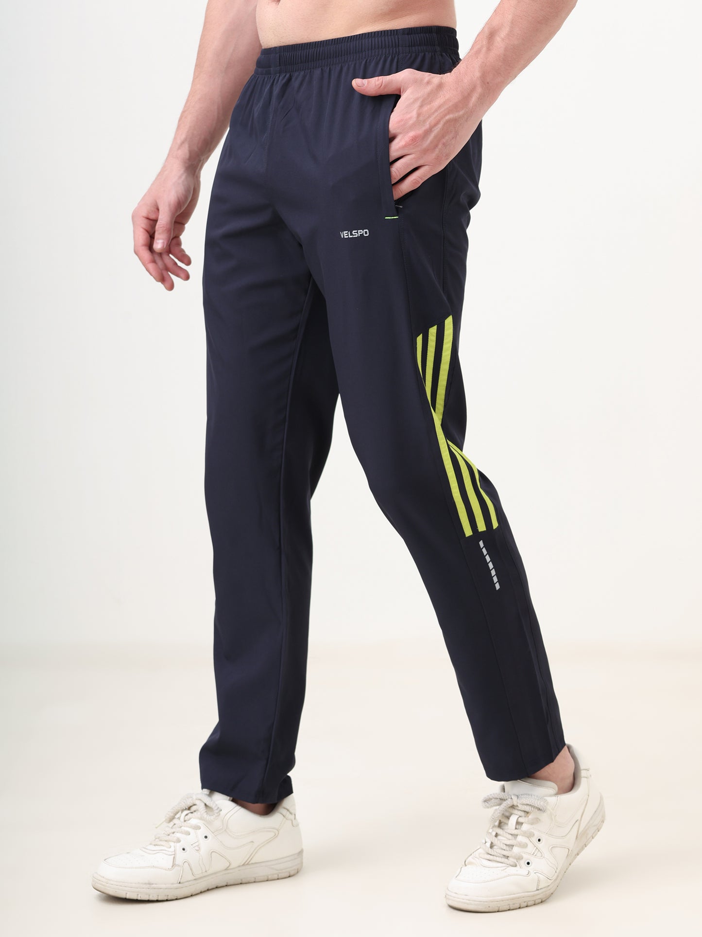 Fitmax Men's Track Pants - Navy Blue with Neon Strips