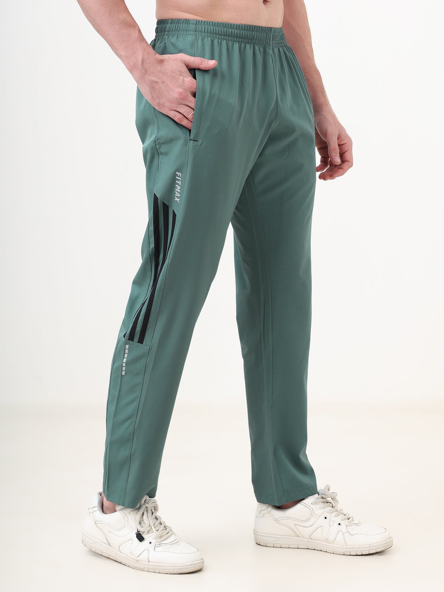Fitmax Men's Track Pants - Green with Black Strips
