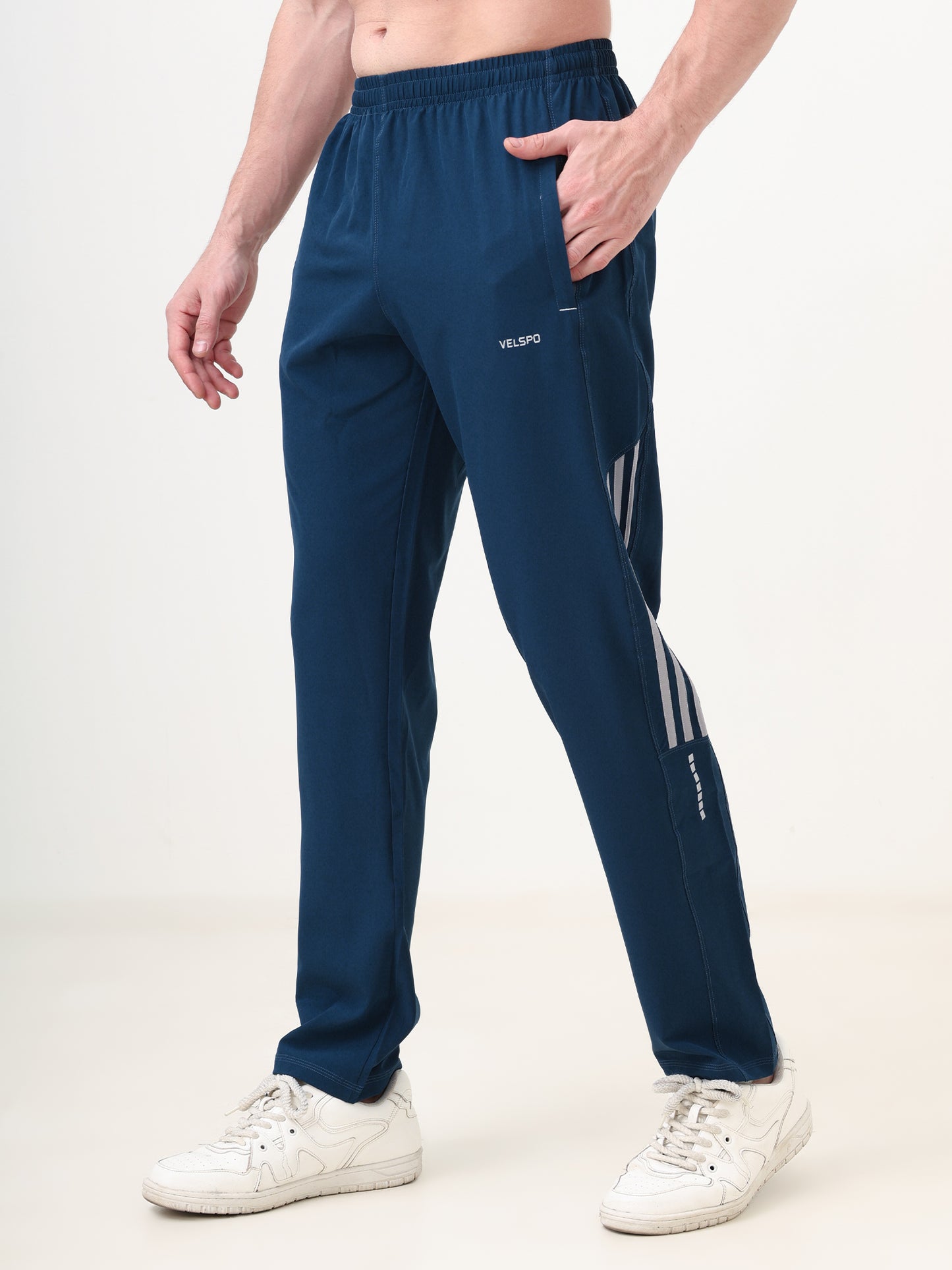 Fitmax Men's Track Pants - Air Force Blue with Light Grey Strips