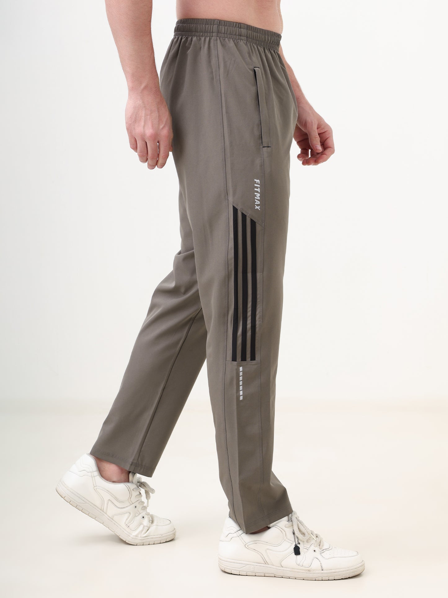 Fitmax Men's Track Pants - Charcoal Grey with Black Strips