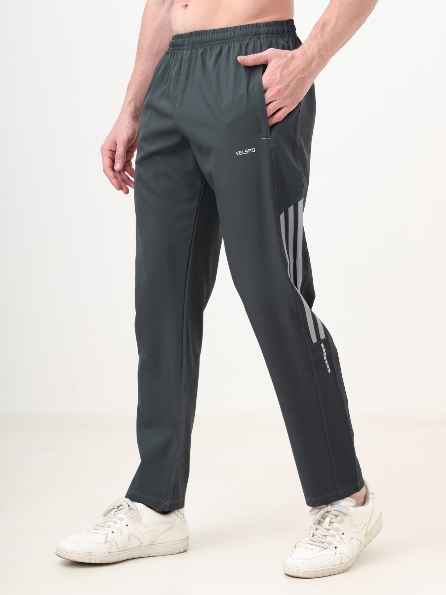 Fitmax Men's Track Pants - Dark Grey with Light Grey Strips
