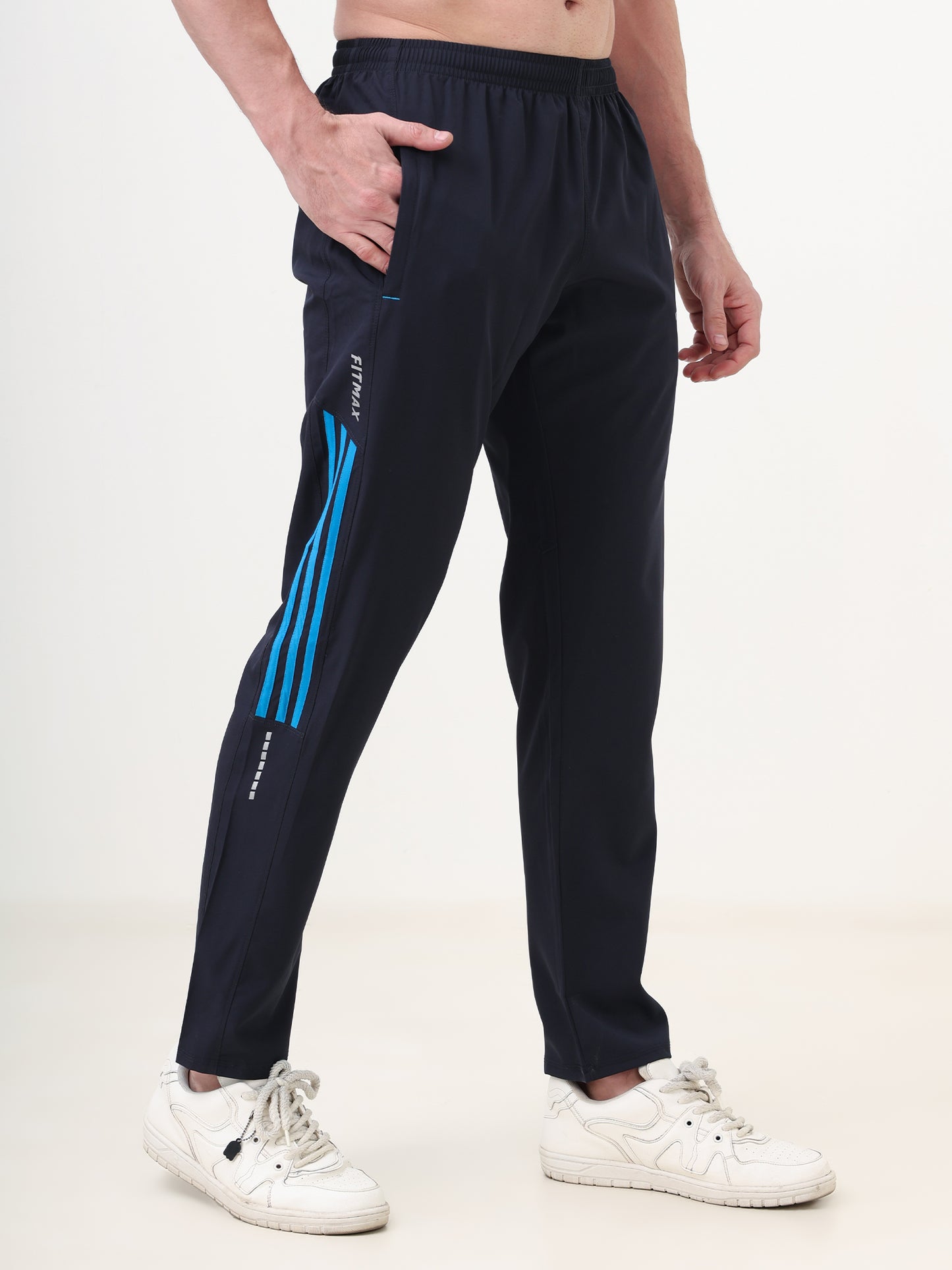 Fitmax Men's Track Pants - Navy Blue with Indian Blue Strips