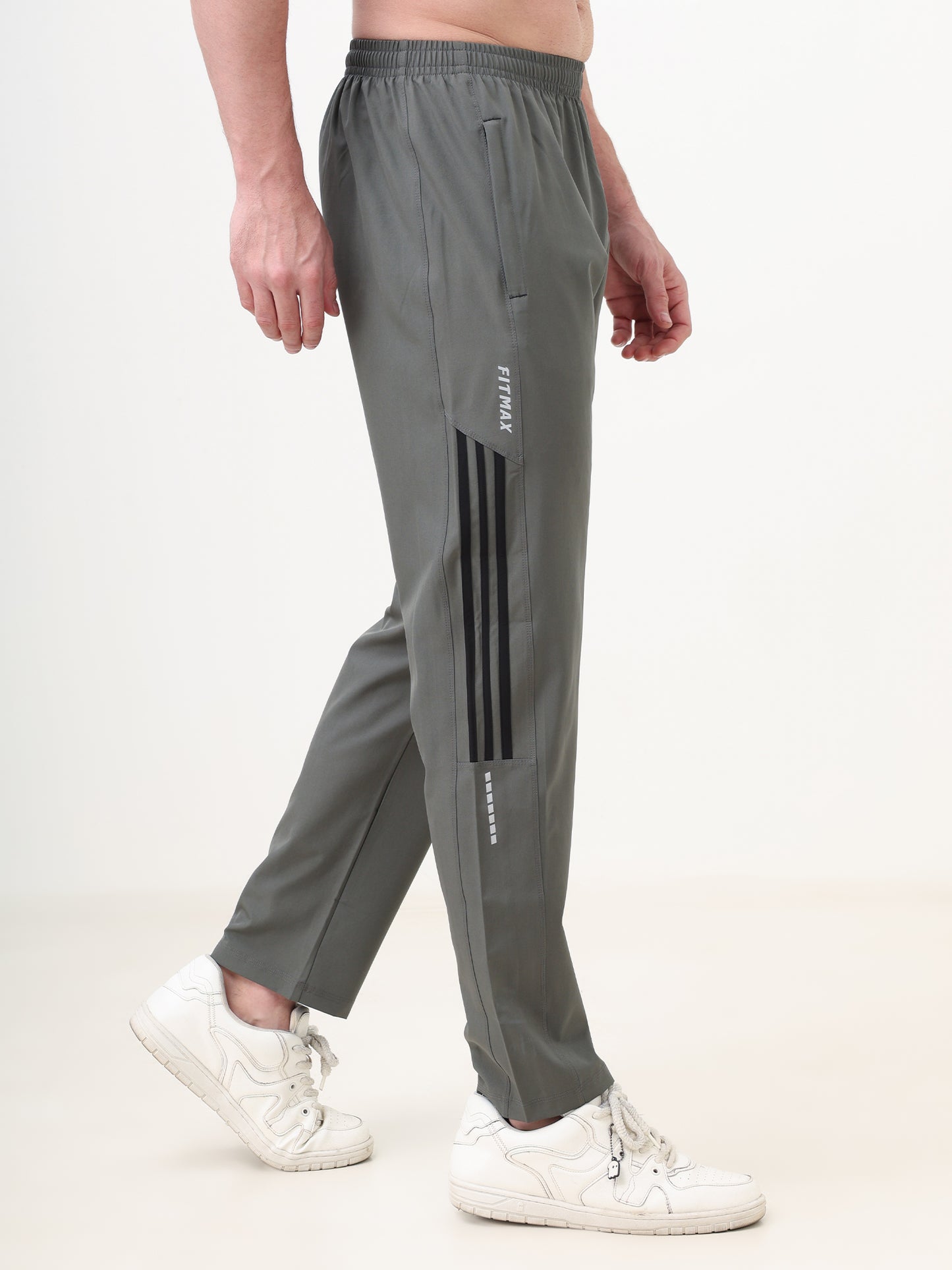 Fitmax Men's Track Pants - Dark Grey with Black Strips