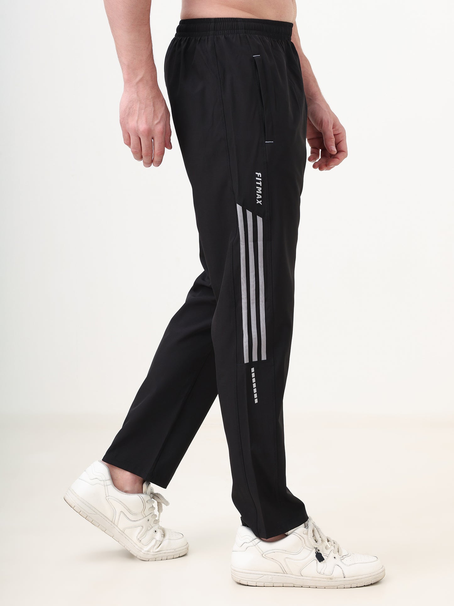 Fitmax Men's Track Pants - Black with Light Grey Strips