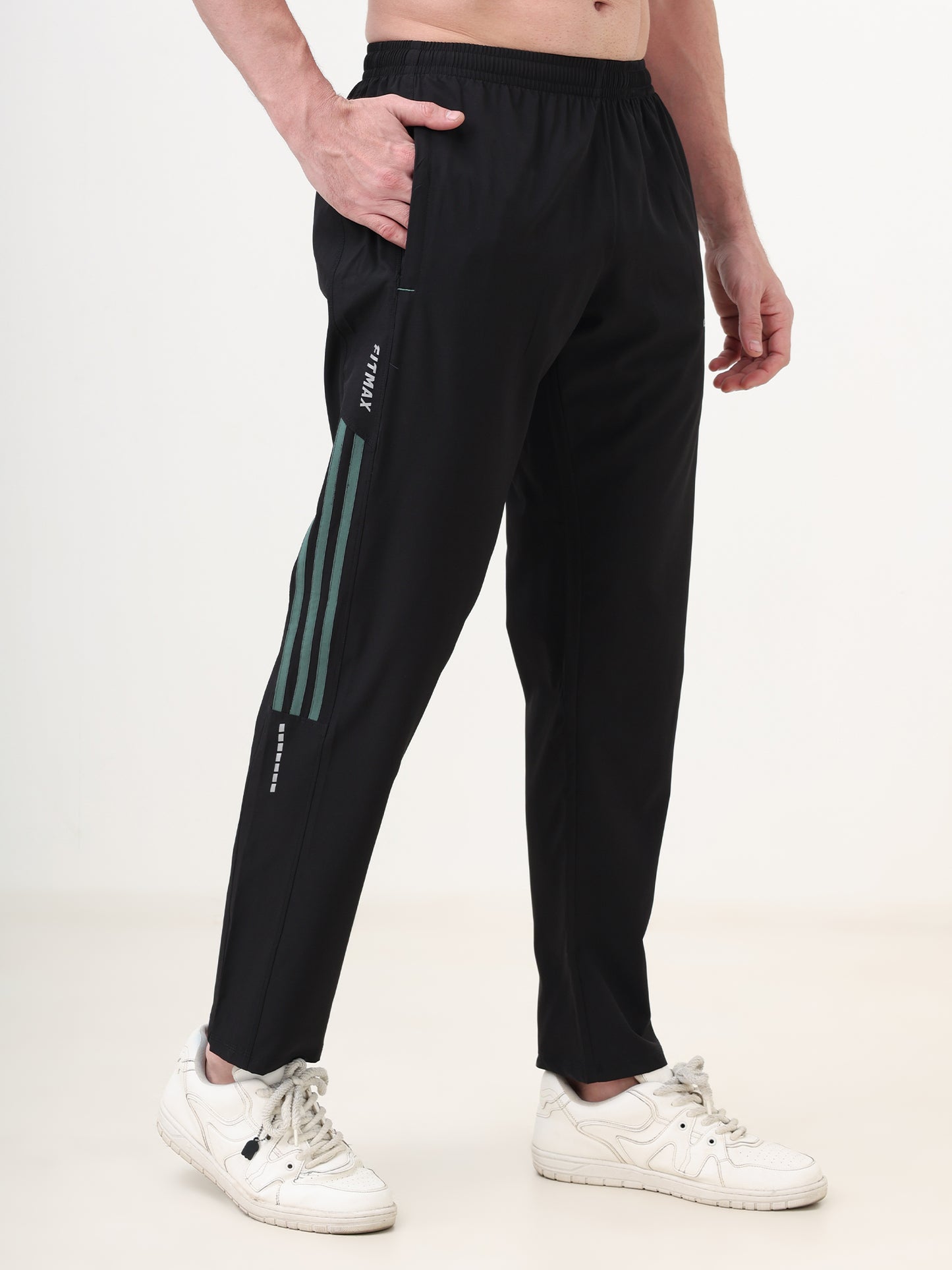 Fitmax Men's Track Pants - Black with Medium Grey Strips