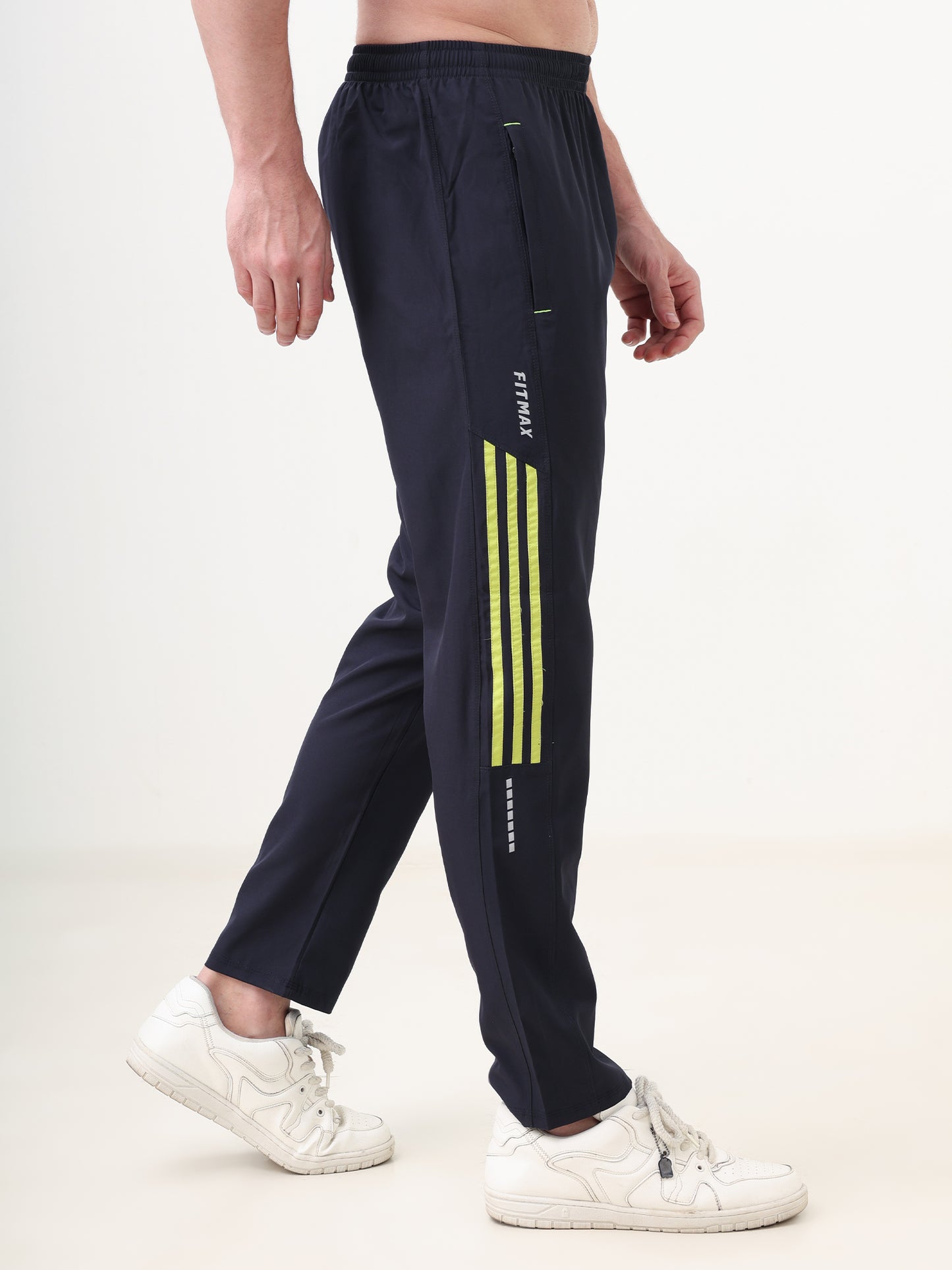 Fitmax Men's Track Pants - Navy Blue with Neon Strips