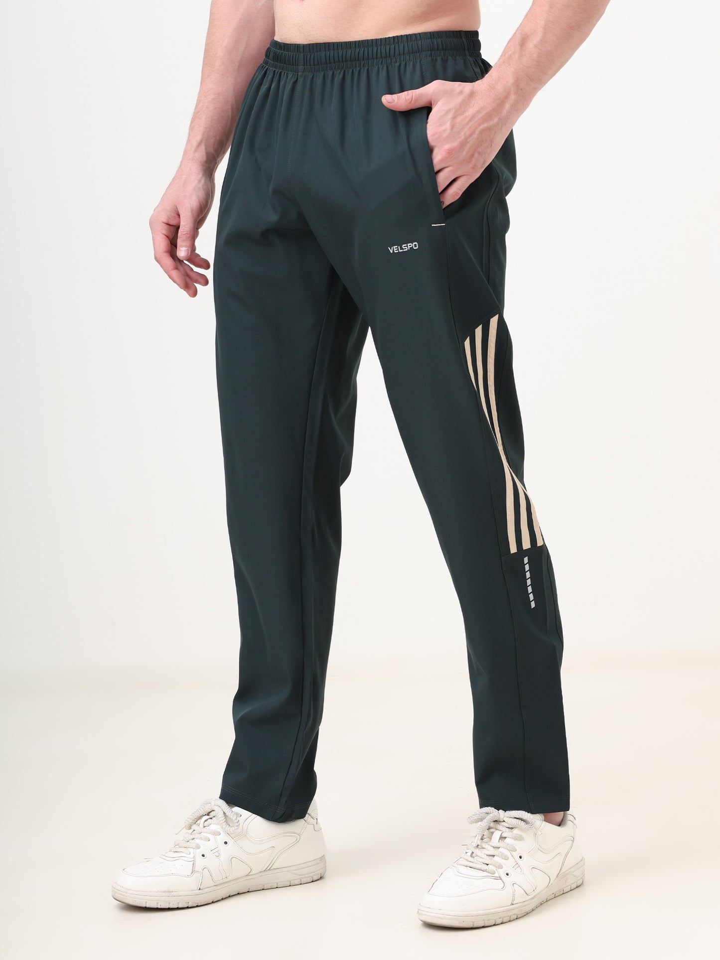 Fitmax Men's Track Pants - Dark Olive Green with Pista Strips