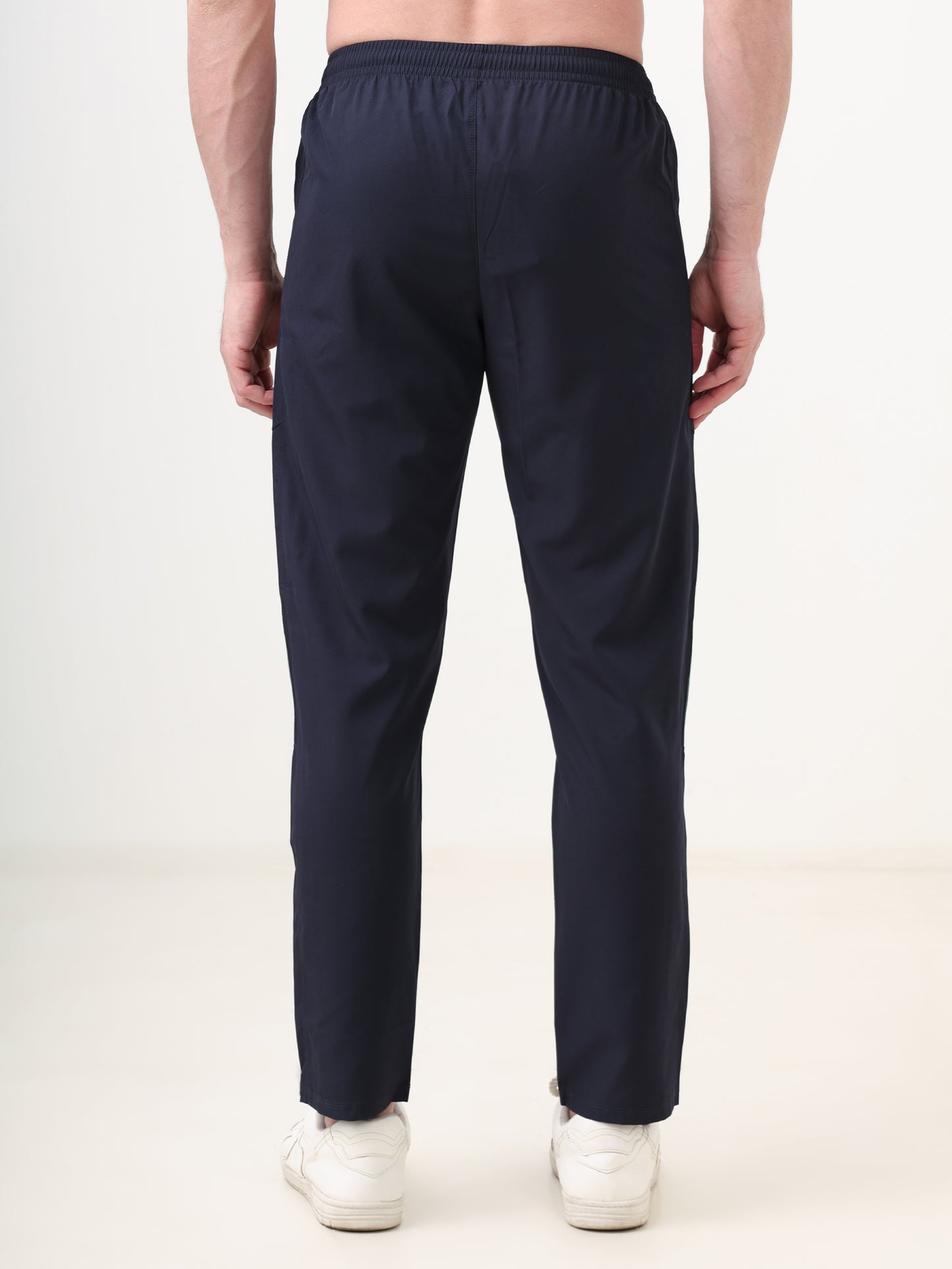 Fitmax Men's Track Pants - Navy Blue with Green Strips