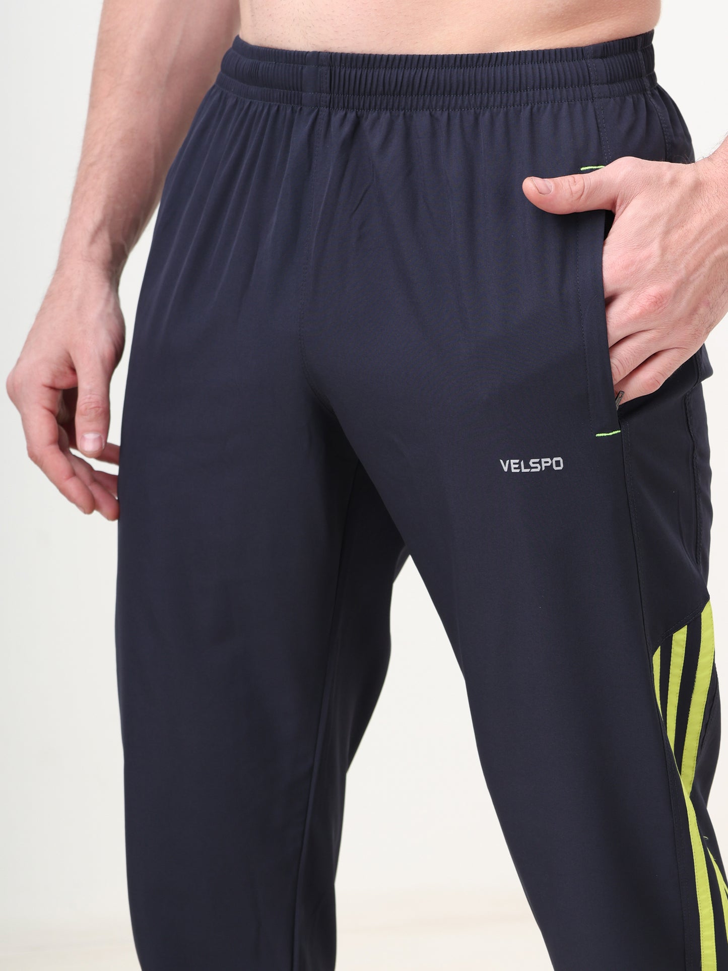 Fitmax Men's Track Pants - Navy Blue with Neon Strips