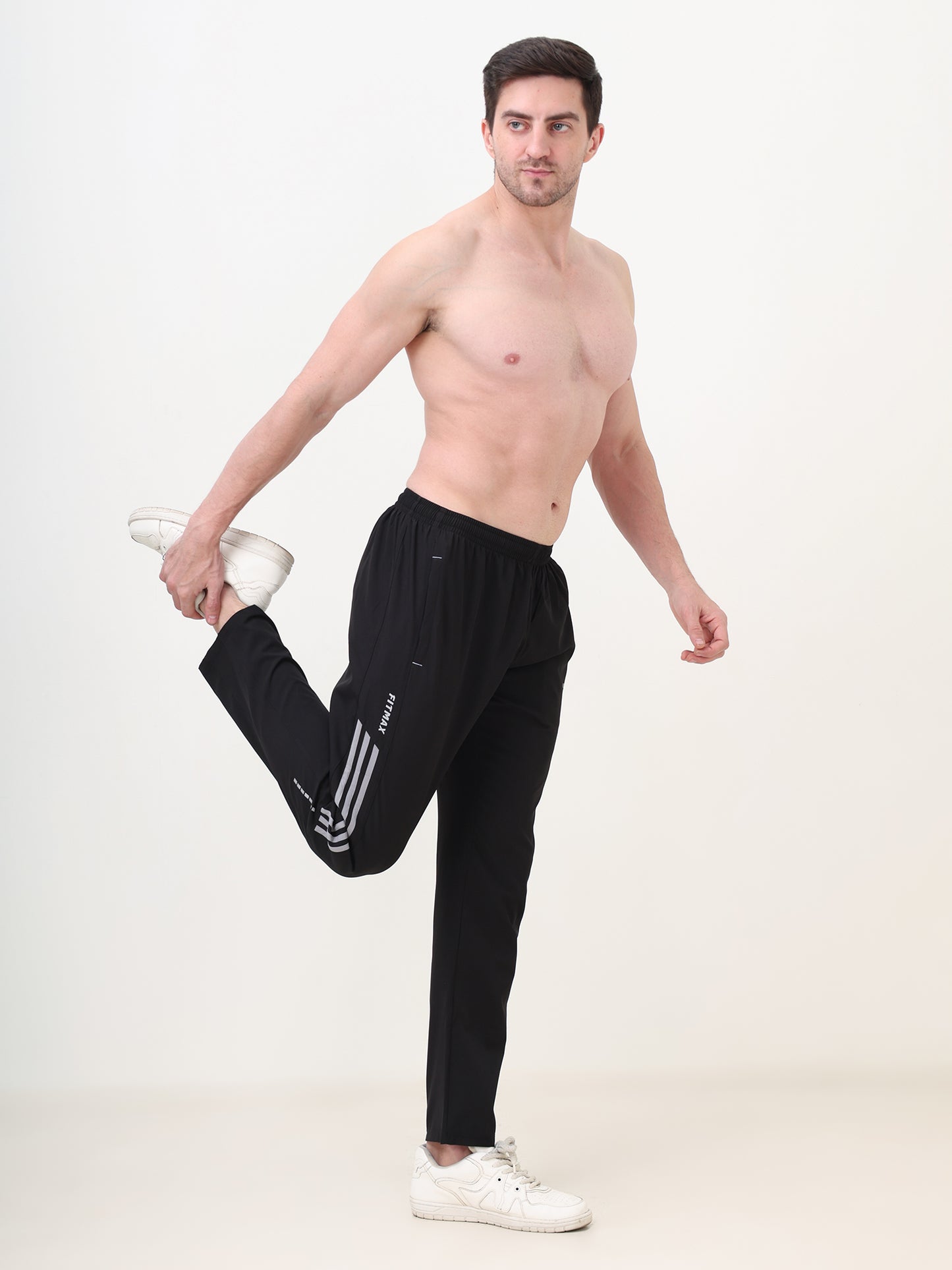 Fitmax Men's Track Pants - Black with Light Grey Strips
