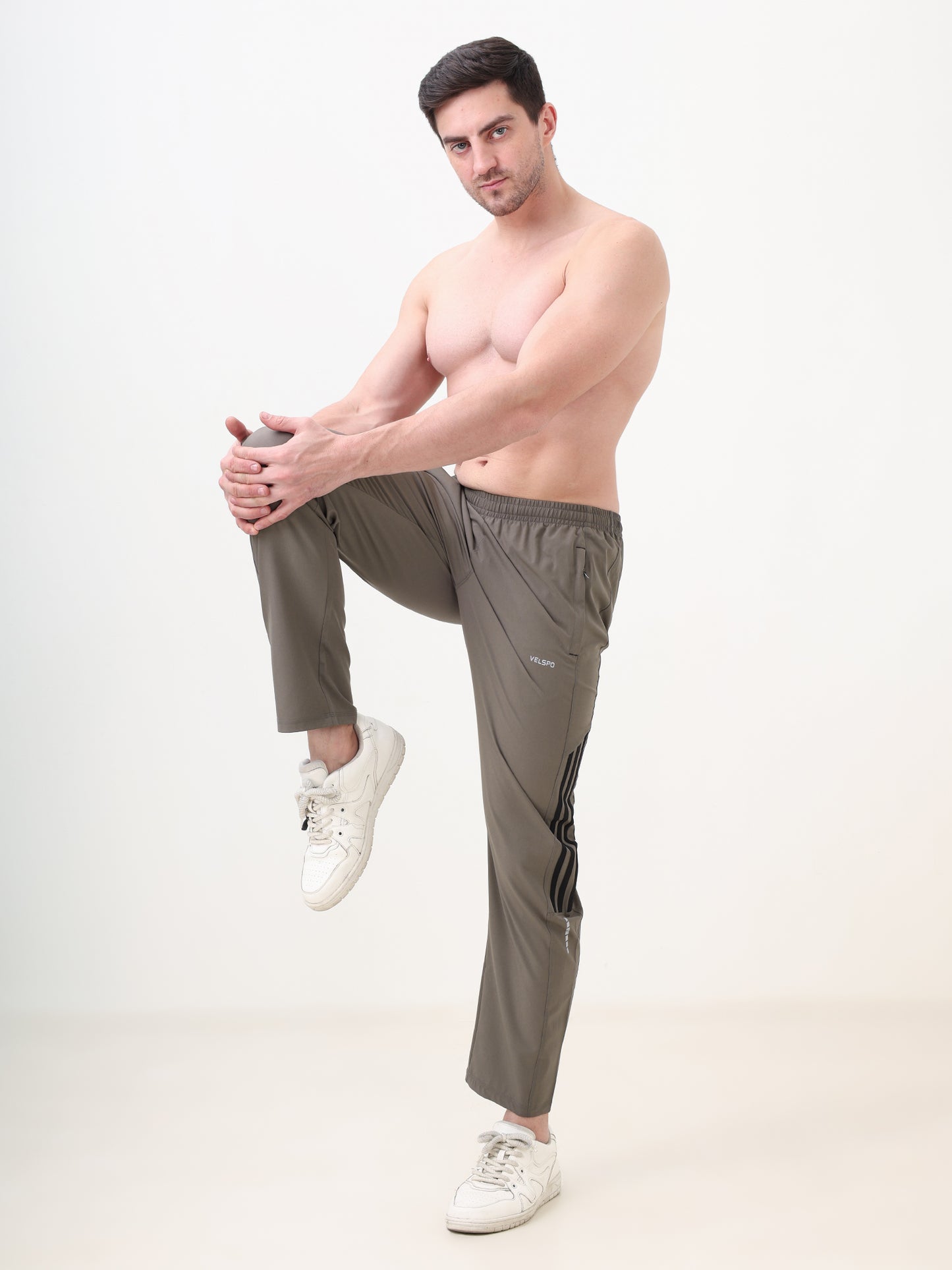 Fitmax Men's Track Pants - Charcoal Grey with Black Strips