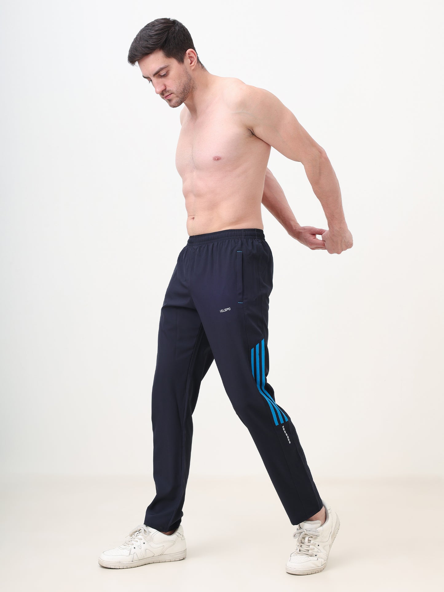 Fitmax Men's Track Pants - Navy Blue with Indian Blue Strips