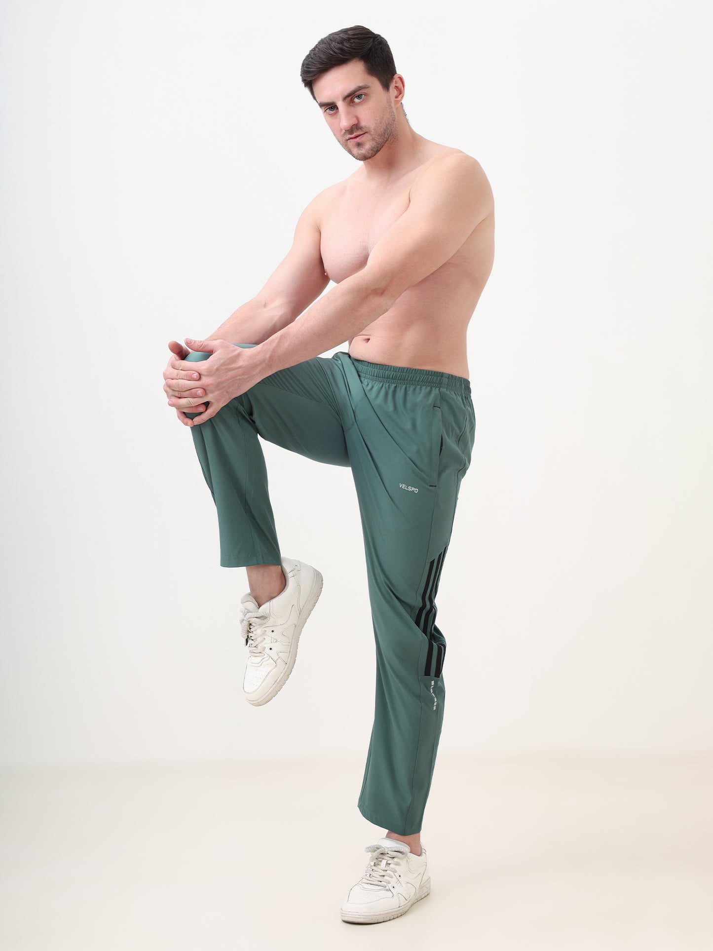 Fitmax Men's Track Pants - Green with Black Strips
