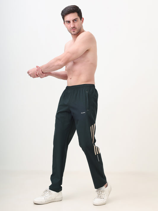 Fitmax Men's Track Pants - Dark Olive Green with Pista Strips