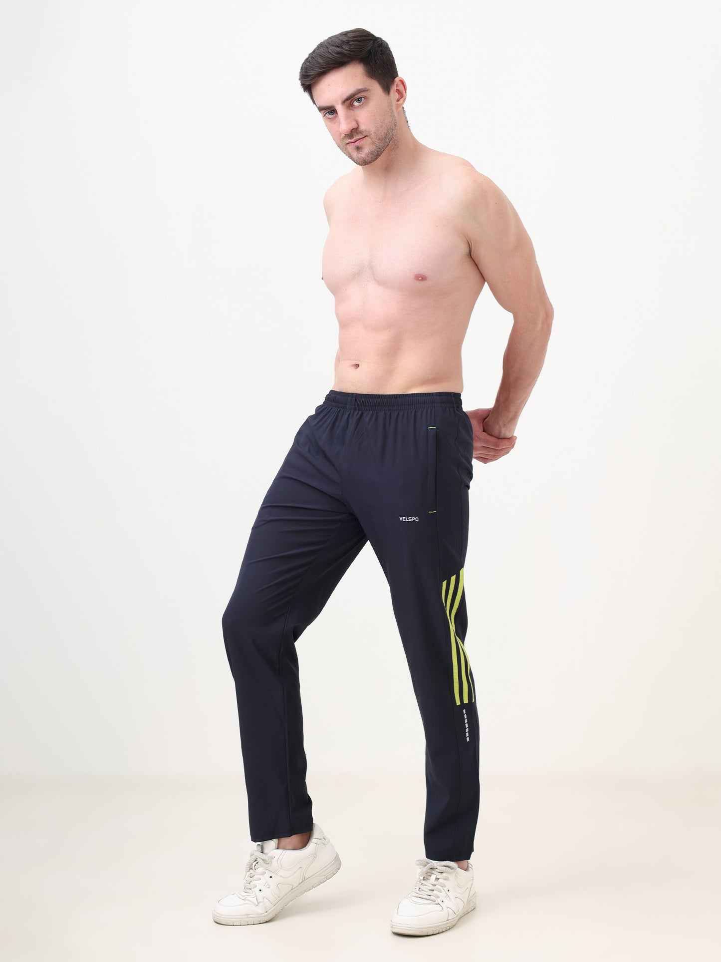Fitmax Men's Track Pants - Navy Blue with Neon Strips