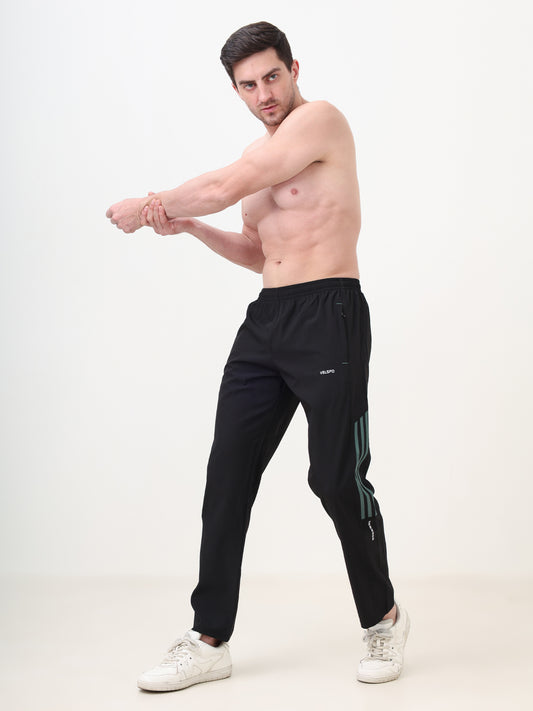 Fitmax Men's Track Pants - Black with Medium Grey Strips